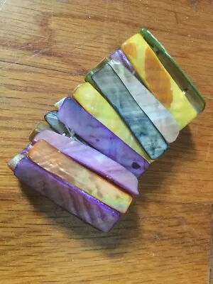 Vtg Oblong Multicolored Abalone Shell Dyed Mop Shell Stretchy Bracelet 7.75” • $12