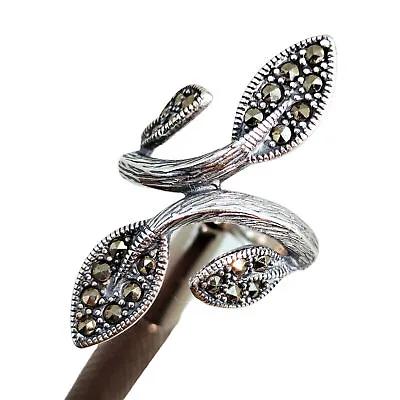 5.49 Gm Black Marcasite 925 Sterling Silver Leaf Style Ring For Women's & Girl's • $45.04
