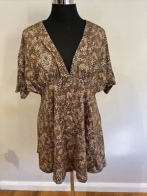$9 • Buy Asos Design Leopard Print V Neck Short Sleeve A Line Dress 16