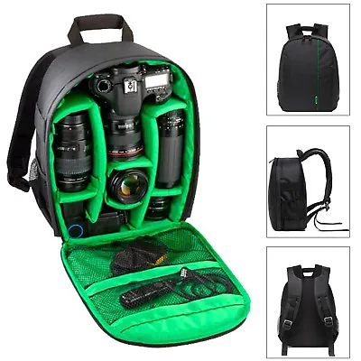 Camera Backpack Bag Waterproof Lens Case Rucksack For DSLR Canon EOS Nikon Green • £12.89