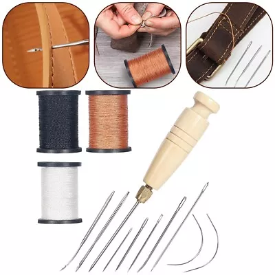 Convenient Sewing Kit For Leather And Shoe Repair Awls Needles Thick Thread • £17.44