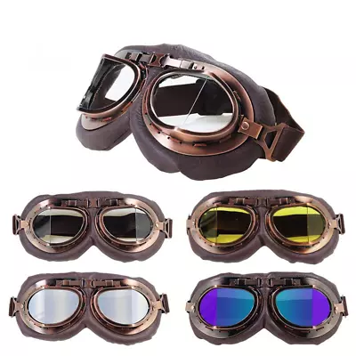 Motorcycle Goggles Vintage Style Leather Cruiser Scooter Retro Motocross Glasses • $11.50