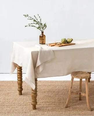 100% Cotton Table Cloth Plain Cream Linen Look Table Cover Plain Beige 140x180 • £29.99