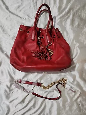 Michael Kors Camden Large Red Leather Satchel Handbag Bucket Bag Purse Gold MK • $32