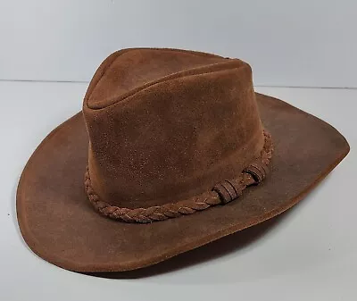 Minnetonka Brown Suede Leather The Outback Hat Medium Aussie Outback Dundee • $29.95