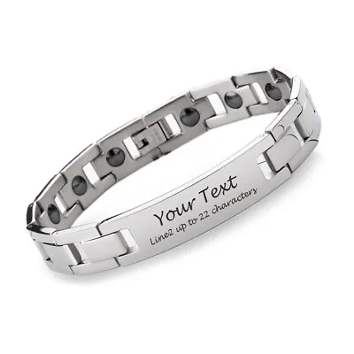 Personalised Men's Bracelet Titanium Steel Engraved Magnetic Wristband For Him • £11.99