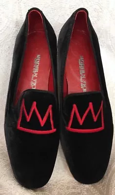 Modern Vise Black Velvet Shoe Red Monogrammed Size 38 New • $80