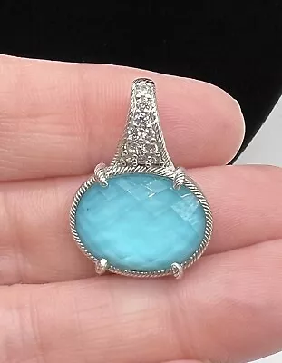 Judith Ripka Sterling Silver Oval Turquoise Doublet Diamonique Pendant Enhancer • $99.99