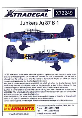 Xtra Decals 1/72 JUNKERS Ju-87B-1 STUKA German WWII Dive Bomber • $13.50