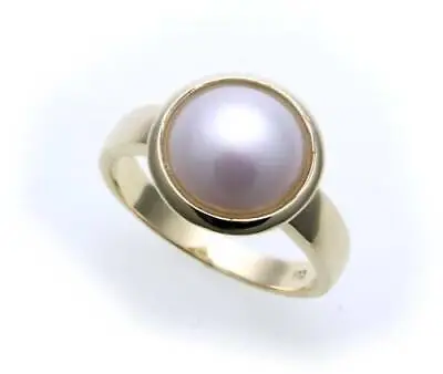 Women's Ring Genuine Gold 585 Mabe Pearl 0 3/8in Shiny Yellow Gold Quality • $706.94