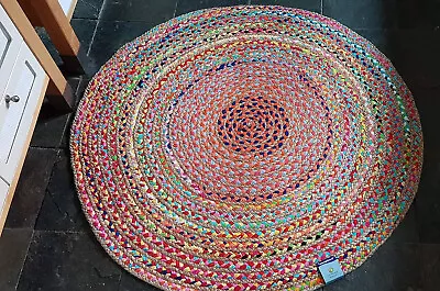 100cm X 100cm Circle Jute With Coloured Cotton Rustic Reversible Circular Rugs • £24.99