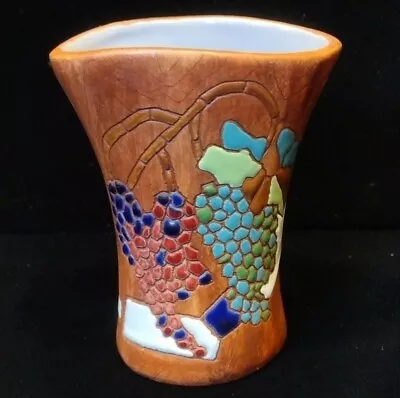 Israel Vase 4  Hand Painted Keramos Ceramic Grapes Mosaic Look • $19.97