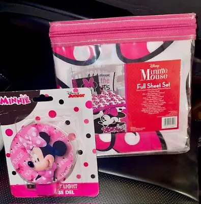 4pc Disney Minnie Mouse Bows Dots Sheet Set + Bonus Night Light New • $36.50