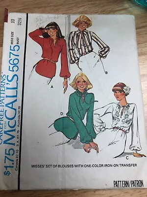 McCall's 5675 Sewing Pattern Misses Blouses 4 Views  Misses Size 10 CUT • $1.29