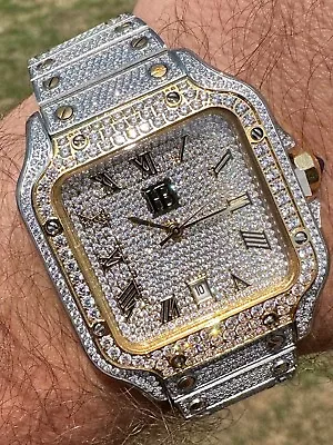 14k Gold Plated & Stainless Steel Two Tone Real Mens Watch Iced CZ Hip Hop • $349.15