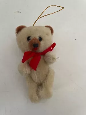 Silvestri Vintage Teddy Bear Jointed Beige Plush Christmas Ornament 3.5  W Bow • $5