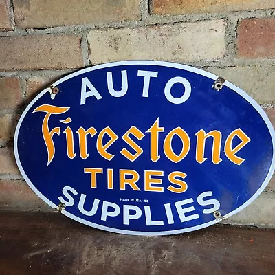 Vintage Dated 1953 Firestone Tires Porcelain Sign Gas Station Sign 11  X 16.5  • $164.99