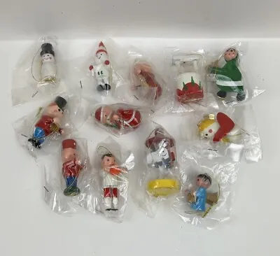 Vintage Christmas Ornaments Mini Wooden Hand Painted Taiwan Lot Of 12 Sealed • $12.99