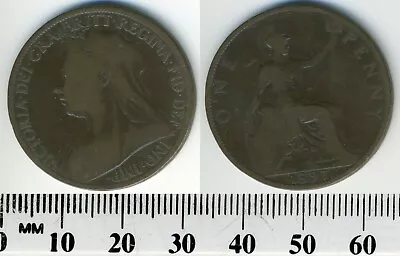 GREAT BRITAIN 1897 - 1 Penny Bronze Coin - Queen Victoria - #2 • $2.50