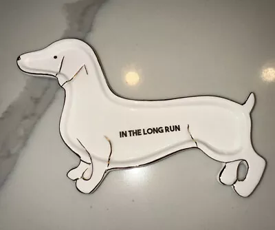 Dachshund Trinket Jewelry Ring Holder Dog Lover Tray White Gold Trim • $15