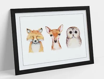 Watercolour Woodland Baby Animals -framed Wall Art Picture Poster Print Decor • £37.99