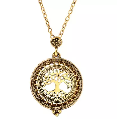 Golden Tree Of Life Magnifying Glass Sliding Top Pendant Long Chain Necklace • £5.49