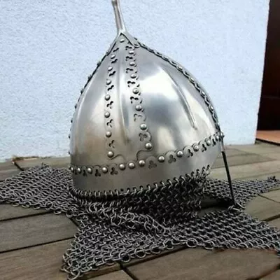 Medieval Ancient Warrior Battle Helmet With Chainmail Curtain.( Without Stand ) • $135