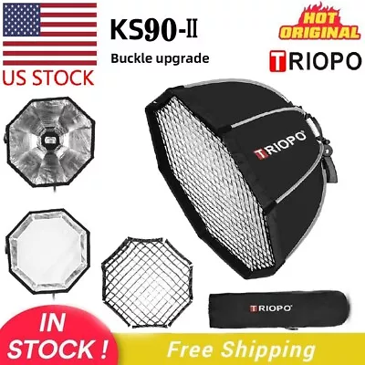 US TRIOPO KS2-90 35.4  Camera Flash Foldable Octagon Softbox W/ S Bracket & Grid • $65.99
