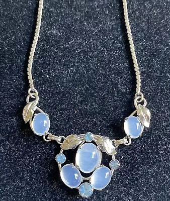 Van Dell Sterling Silver Moonstone Blue Rhinestone Necklace • $55