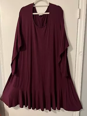 Terra & Sky Size 5x (32w/34w) Wine Women Ruffle Hem Midi Dress • $8