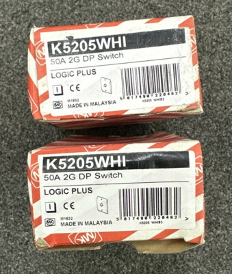 Mk Logic Plus K5205 Whi 50A Cooker / Shower 2 Gang  Double Pole Switch Bnib 2X • £21.99