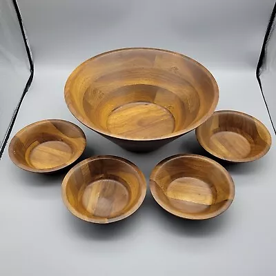 Vtg Turned Wooden Salad Bowl Set 5 Piece Giftwood Heirloom Giftware • $19.99