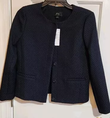 J. Crew Portfolio Jacket In Matelasse / Blazer Women's Size 0 Navy Blue NWT • $40