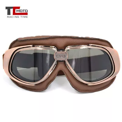 Motorcycle Retro Vintage Aviator Pilot Cruiser Leather Eyewear Helmet Goggles • $5.99