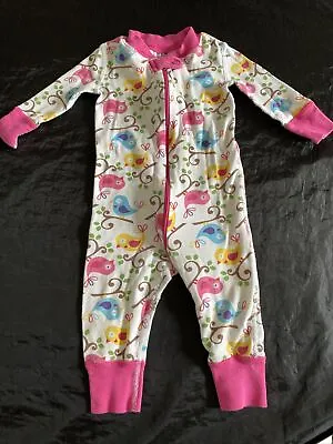 Hanna Andersson Pajamas 60 One Piece Full Zip Birds Pink 6-9 Months • $11.95