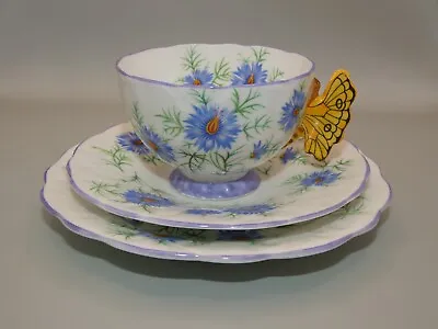 Rare 1930's Aynsley Blue Cornflower Trio - Butterfly Handle Cup Saucer Plate #2 • £349.95