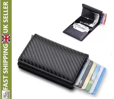 £6.69 • Buy Carbon Fiber Money Mens Wallet Slim Metal Sliding Card Holder RFID Blocking Men