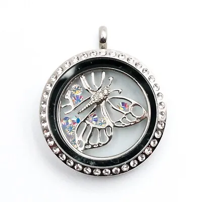 Origami Owl Butterfly Rhinestone Locket Pendant W 9 Floating Rhinestones 1  D • $12.95