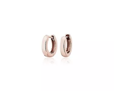 BLUE NILE Mini Wide HUGGIE Hoop EARINGS In 14k ROSE GOLD (3 X 12 Mm) Unisex $710 • $355