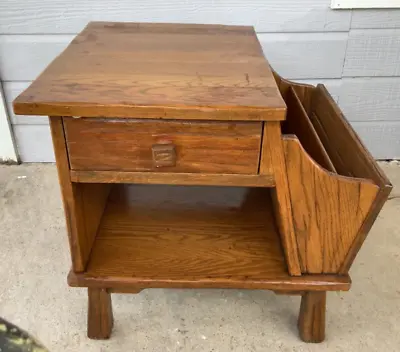 Vtg BRANDT Ranch Oak Magazine Rack Side End Table Nightstand Model #3224 Drawers • $399.99