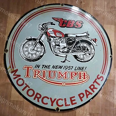 Triumph Motorcycle Parts Porcelain Enamel Sign 30 Inches Round • $100