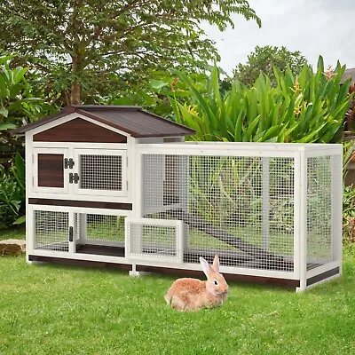 60  Wooden Rabbit Hutch 2 Tier Bunny Cage Small Animal Pet House W/Run Outdoor • $161.99