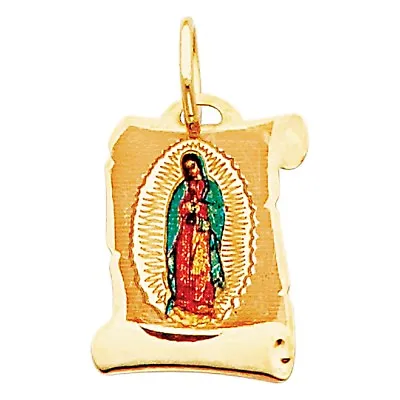 14K Yellow Gold Our Lady Virgen De Guadalupe Scroll Charm Pendant Dije De Oro • $69.99