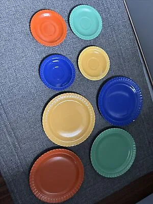 Lot Of 8 Vistosa Plates Saucer Dinner Plates Chips Imperfections Blue Green Yell • $49