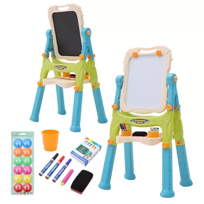 Kids Folding Double Sided Magnetic Drawing Board Easel With Colour Chalk Eraser • £39.95