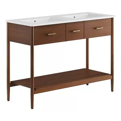 Zaire 48  Double Sink Bathroom Vanity In Walnut White • $591.29