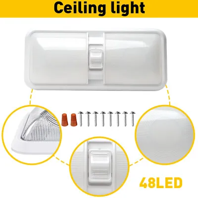 RV LED 12V CEILING FIXTURE DOUBLE DOME LIGHT FOR CAMPER TRAILER RV MARINE Frost • $13.29