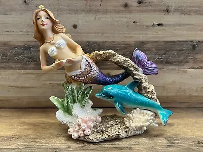 Mermaid With Dolphin Resin Figurine 7.5  X 7.5  • $42.99