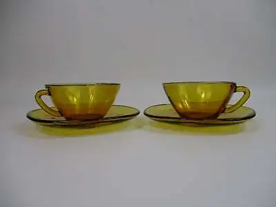 Vereco France Amber Glass Cup And Saucer Set Of 2 • $25