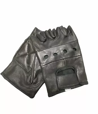 LEATHER FINGERLESS Men’s DRIVING MOTORCYCLE BIKER GLOVES  ALL SIZES • $7.59